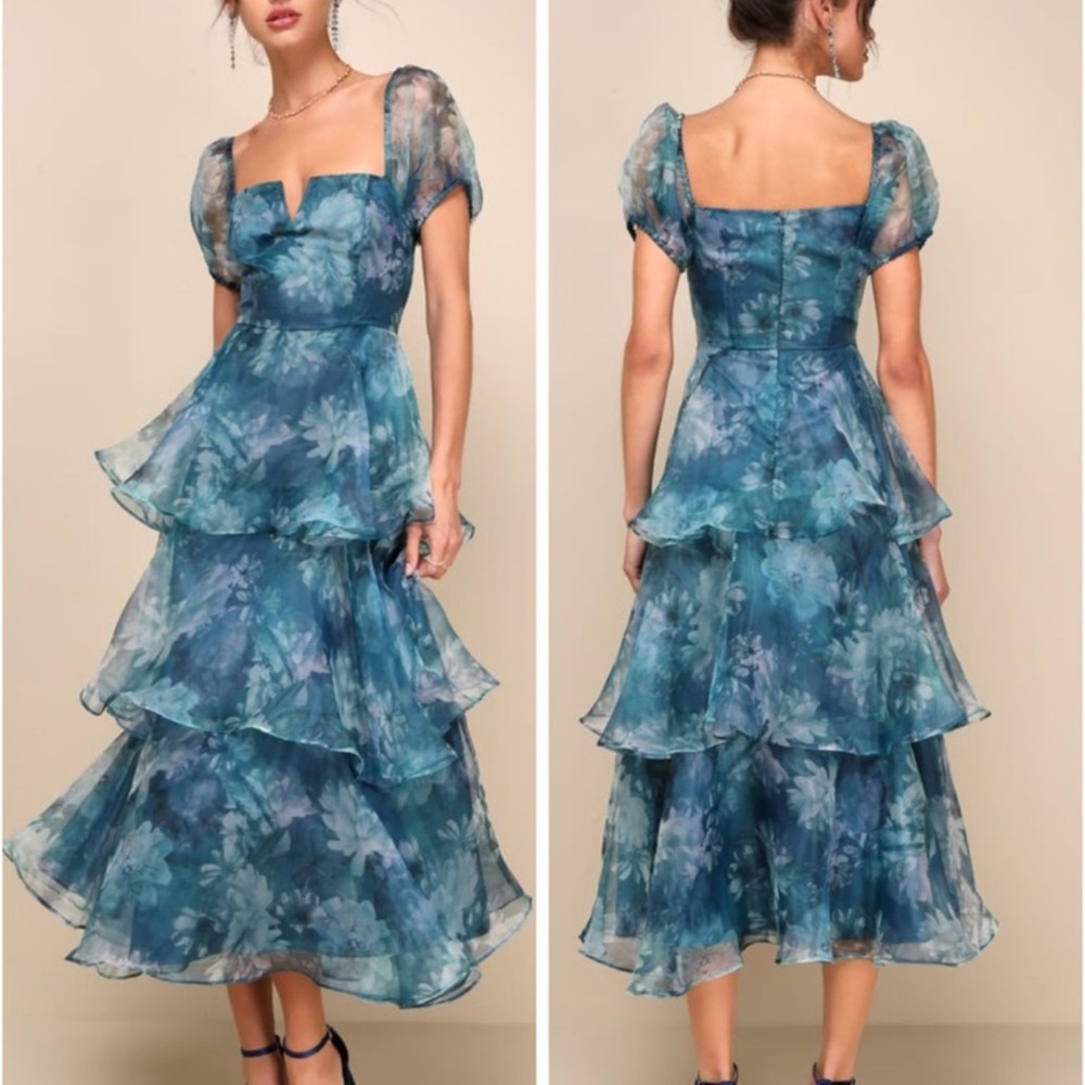 NWT Lulus Tiered Puff Sleeve Organza Dress